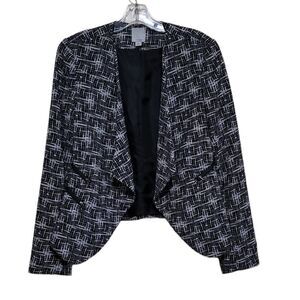 Halogen Black and White Abstract Printed  Open Front Blazer Jacket Sz Small